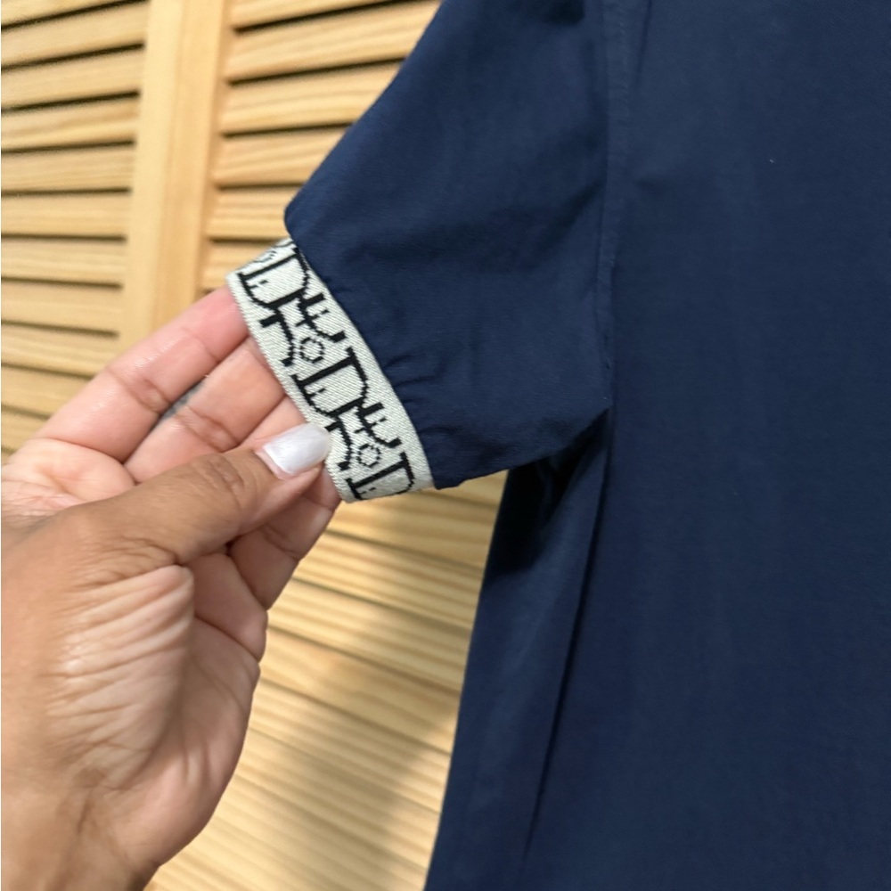 New Navy Blue Short Sleeve Top with Logo Detail. Inspired D